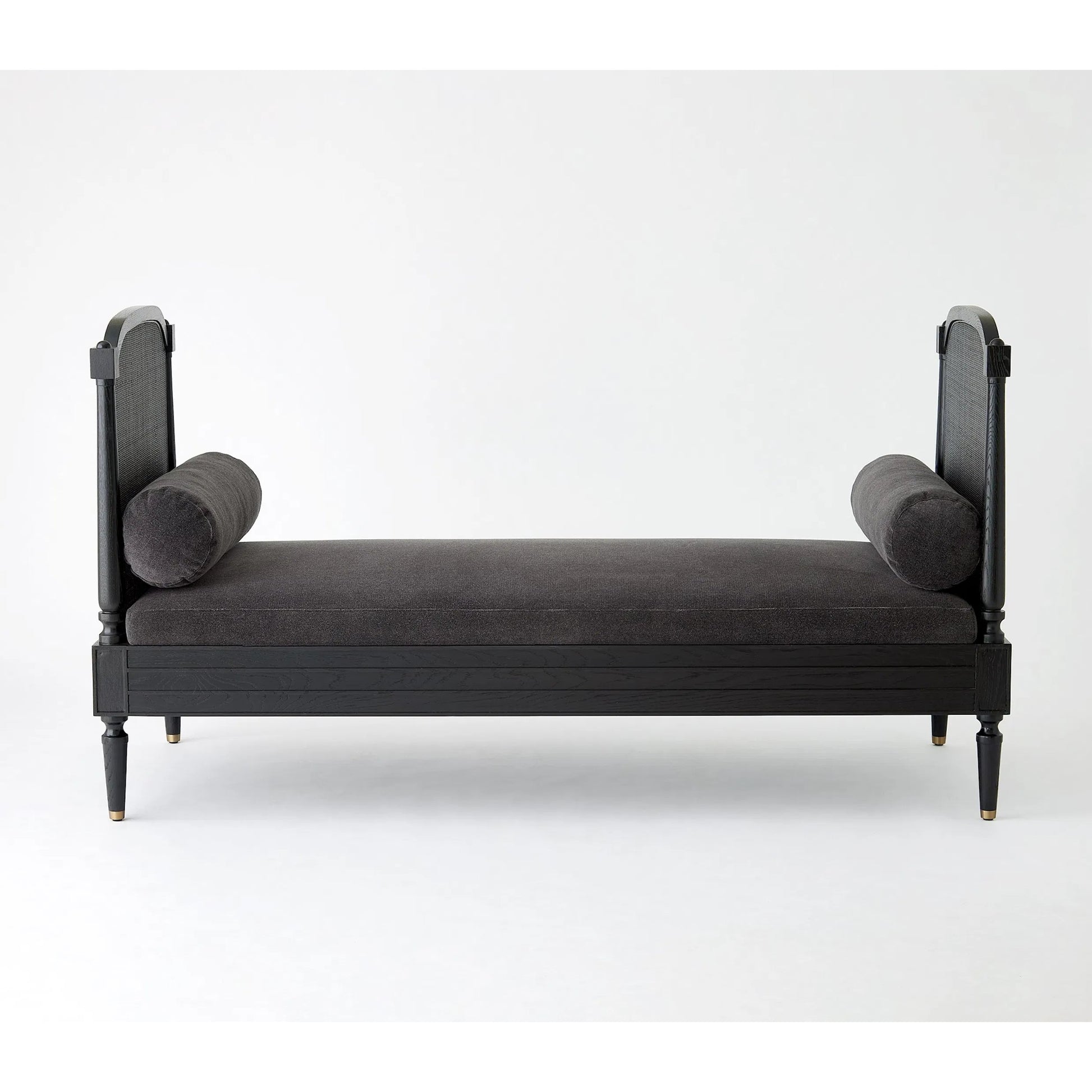 Josephine Daybed by Global Views. Made from eu oak, cane. beech, brass, fabric, 11% cotton, 31% polyester, 58% acrylic, 50, 000 double rub in a traditional style.