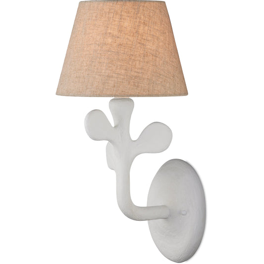 Charny Wall Sconce by Currey and Company in gesso white. Made from composite, metal in a modern style.