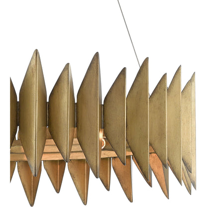 Potter Chandelier by Currey and Company in aurora antique. Made from wrought iron in a modern style.