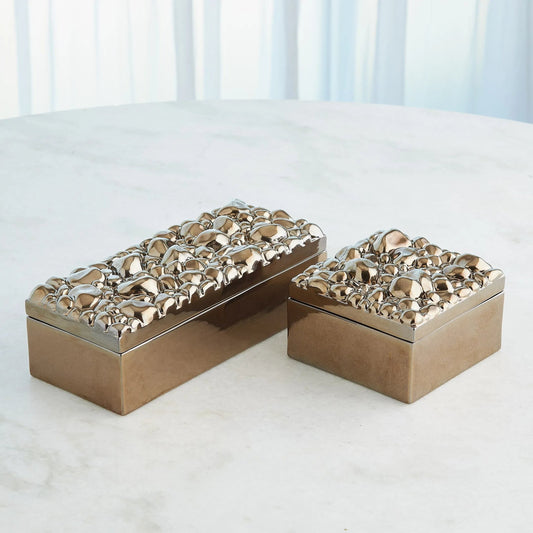 Pebbles Square Box by Global Views in bronze. Made from ceramic in a modern style.