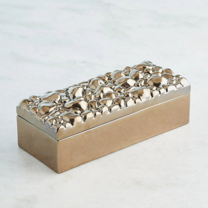 Pebbles Rectangular Box by Global Views in bronze. Made from ceramic in a modern style.