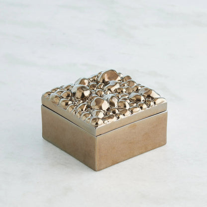 Pebbles Square Box by Global Views in bronze. Made from ceramic in a modern style.
