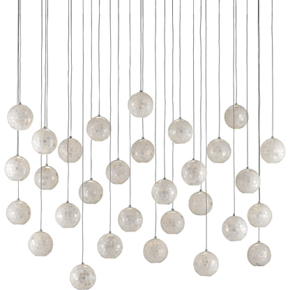 Finhorn Linear Pendant by Currey and Company in painted silver, pearl. Made from metal, mother of pearl in a modern style.