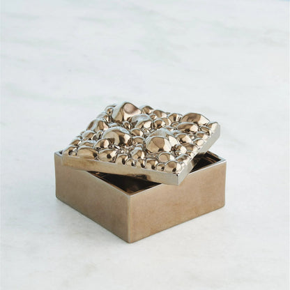 Pebbles Square Box by Global Views in bronze. Made from ceramic in a modern style.