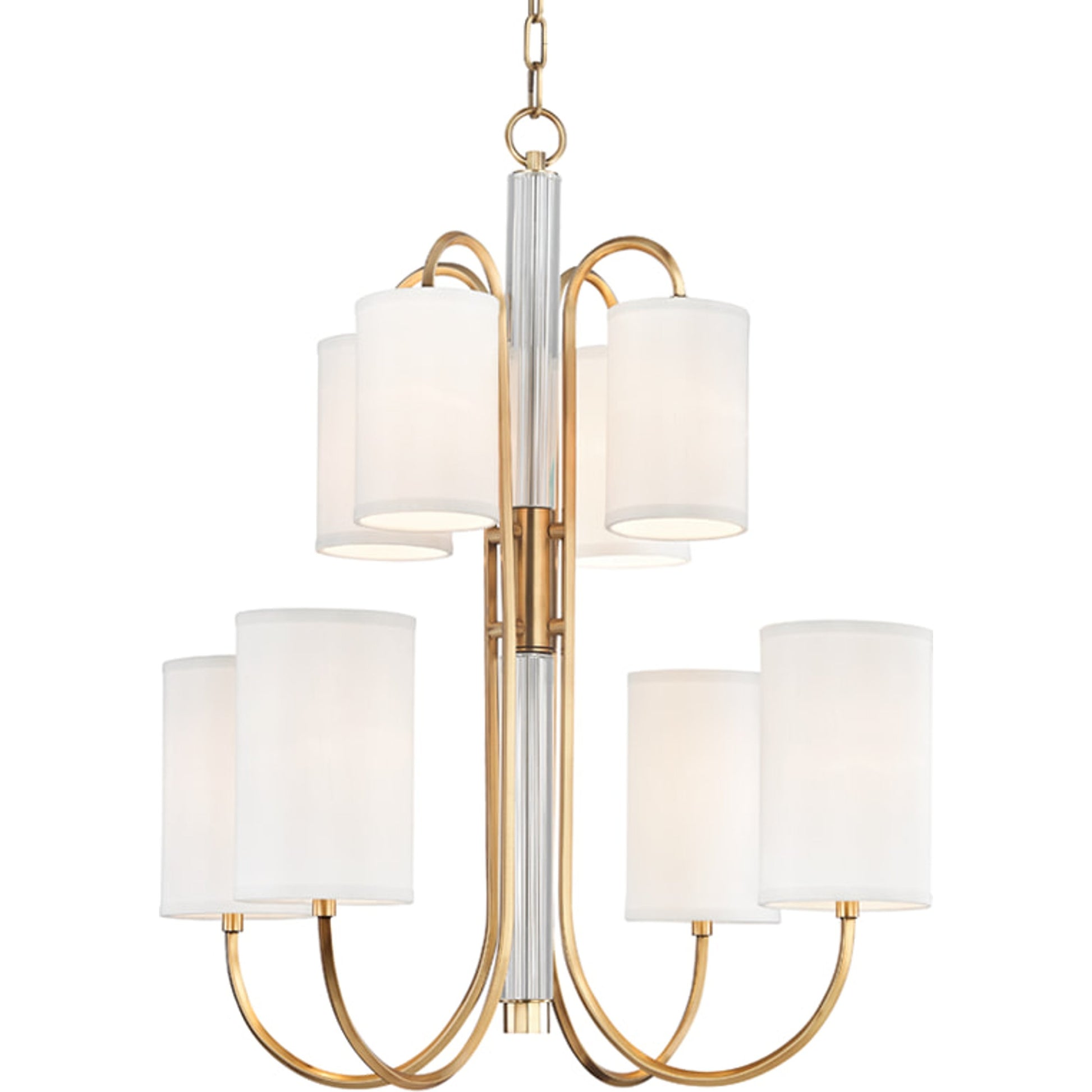 Junius Chandelier by Hudson Valley in polished nickel. Made from brass in a transitional style.