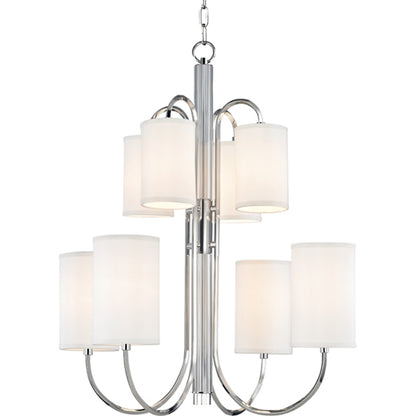 Junius Chandelier by Hudson Valley in polished nickel. Made from brass in a transitional style.