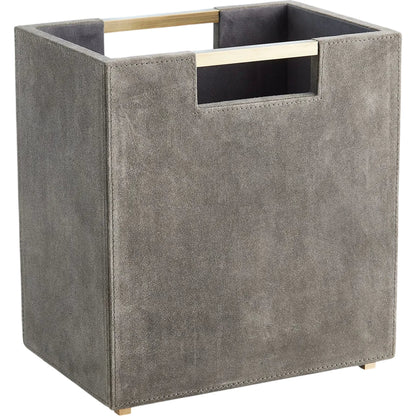 Posh Wastebasket by Global Views in antique brass. Made from mdf, cloth polysuede, brass in a eclectic & global style.