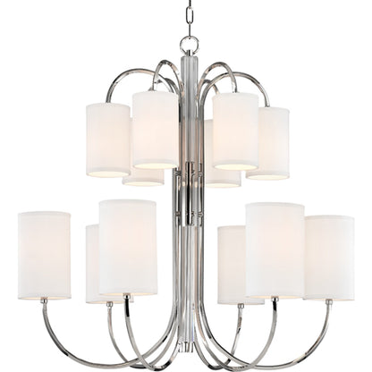 Junius Chandelier by Hudson Valley in polished nickel. Made from brass in a transitional style.