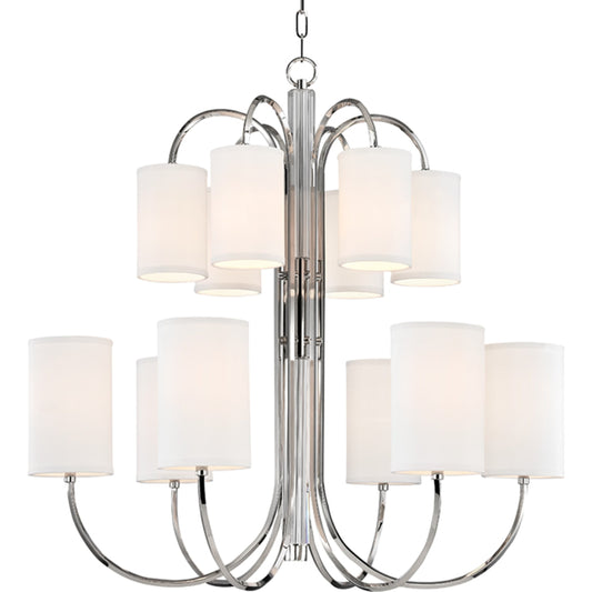 Junius Chandelier by Hudson Valley in polished nickel. Made from brass in a transitional style.