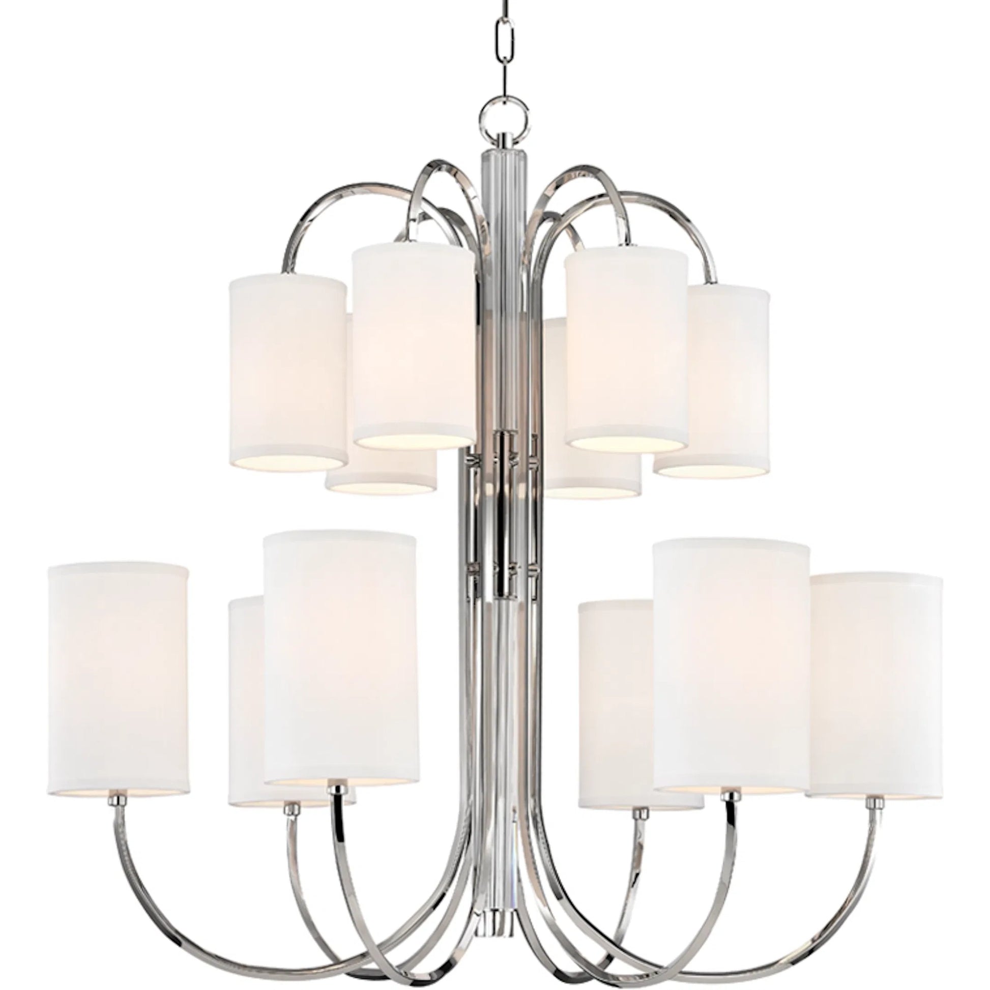 Junius Chandelier by Hudson Valley in polished nickel. Made from brass in a transitional style.
