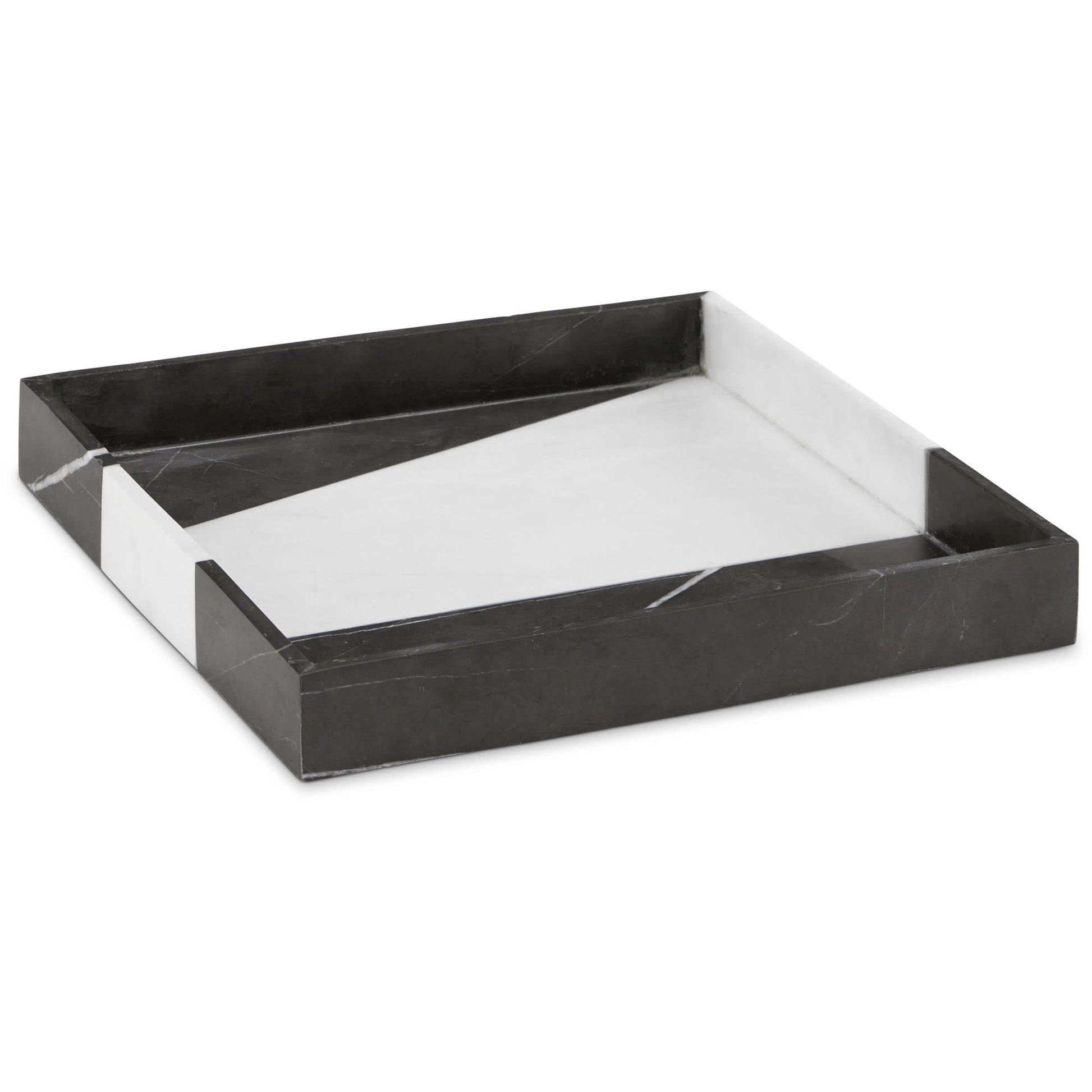 Sena Marble Tray by Currey and Company in black, white. Made from marble, dolomite in a modern style.