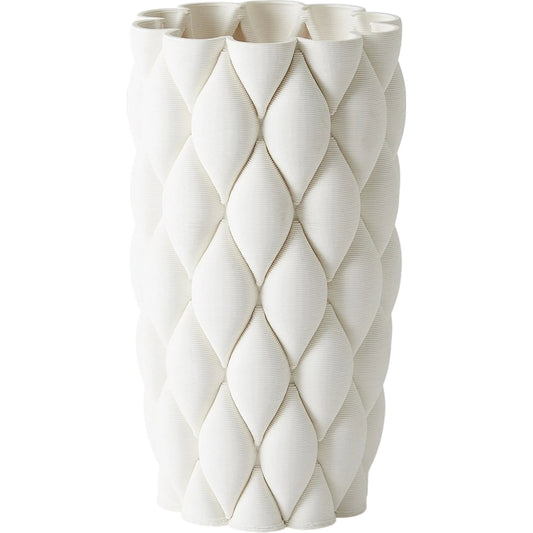 Pillowed Printed Vase by Global Views in white and matte white. Made from unique in a unique style.