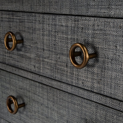 Chatham Raffia Chest by Butler Specialty Company in charcoal and charcoal raffia. Made from gmelina beechwood solids, mdf, oak veneer, saguran raffia, aluminum in a modern style.