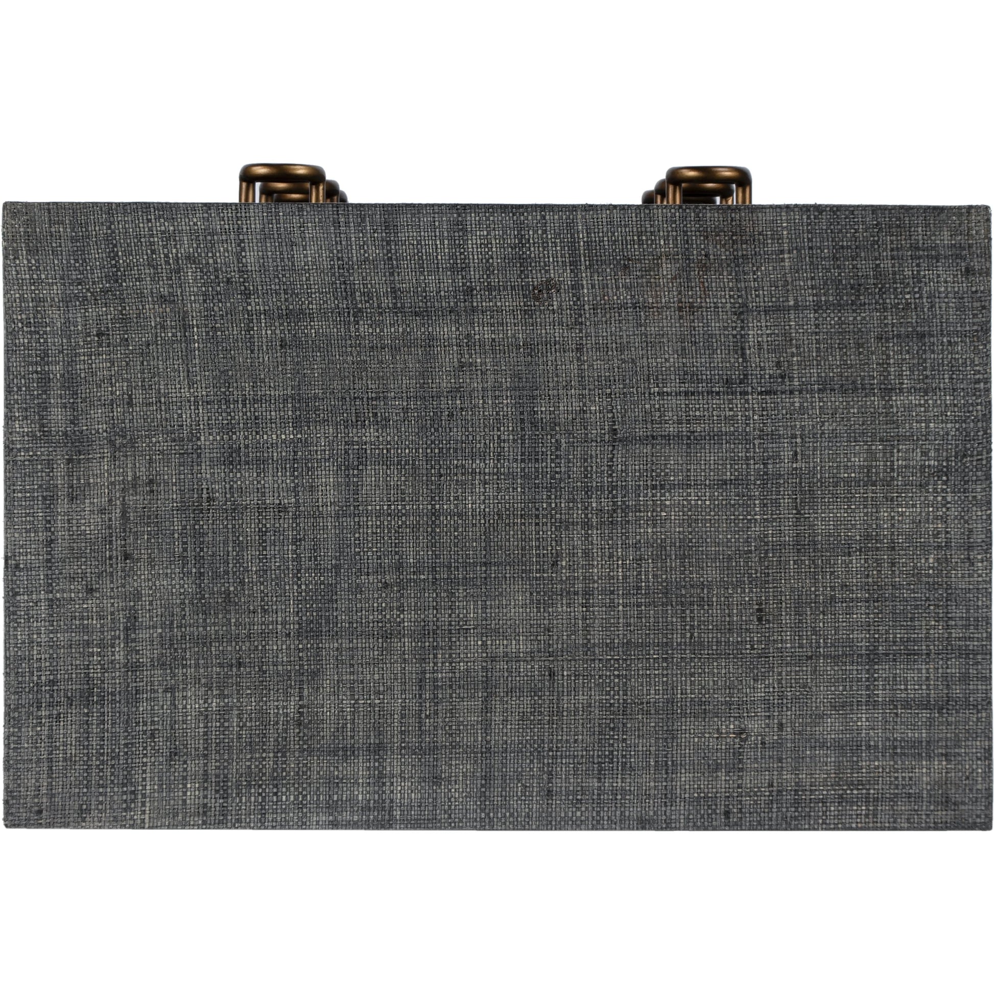 Chatham Raffia Chest by Butler Specialty Company in charcoal and charcoal raffia. Made from gmelina beechwood solids, mdf, oak veneer, saguran raffia, aluminum in a modern style.