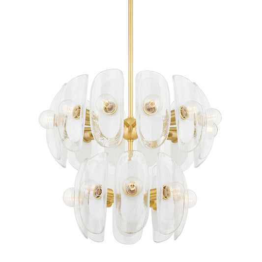 Hilo Chandelier by Hudson Valley in aged brass. Made from steel in a modern style.