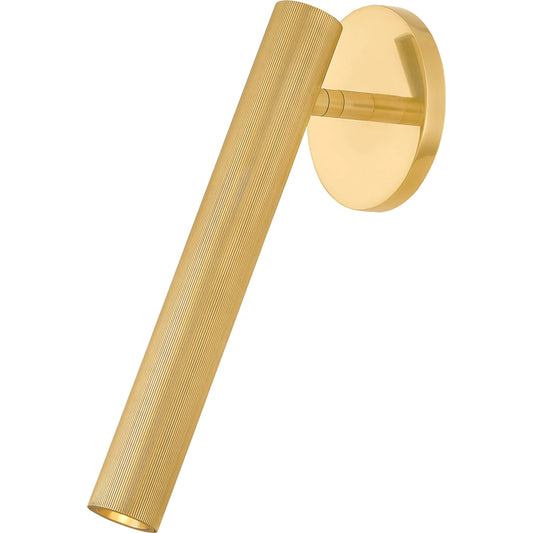 Simeon Wall Sconce by Hudson Valley in aged brass. Made from aluminum in a unique style.