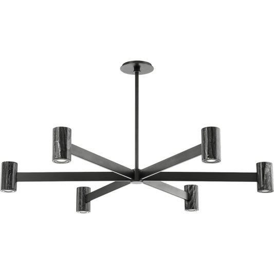 Predock 6 Light Chandelier by Hudson Valley in black brass. Made from steel in a modern style.