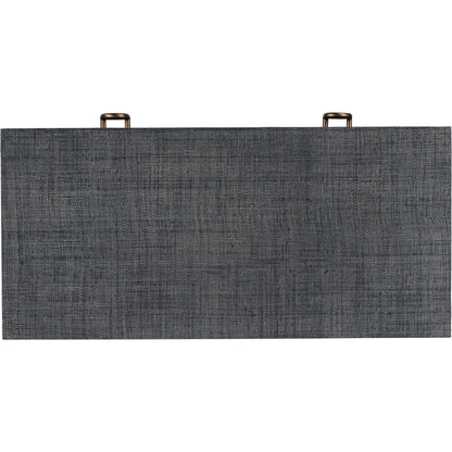 Chatham Raffia Console Table by Butler Specialty Company in charcoal and charcoal raffia. Made from gmelina beechwood solids, mdf panel with maple veneer, raffia, aluminium in a transitional style.