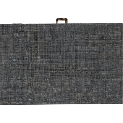 Chatham Raffia Nightstand by Butler Specialty Company in charcoal and charcoal raffia. Made from gmelina beechwood solids, mdf panel with maple veneer, raffia, aluminium in a transitional style.
