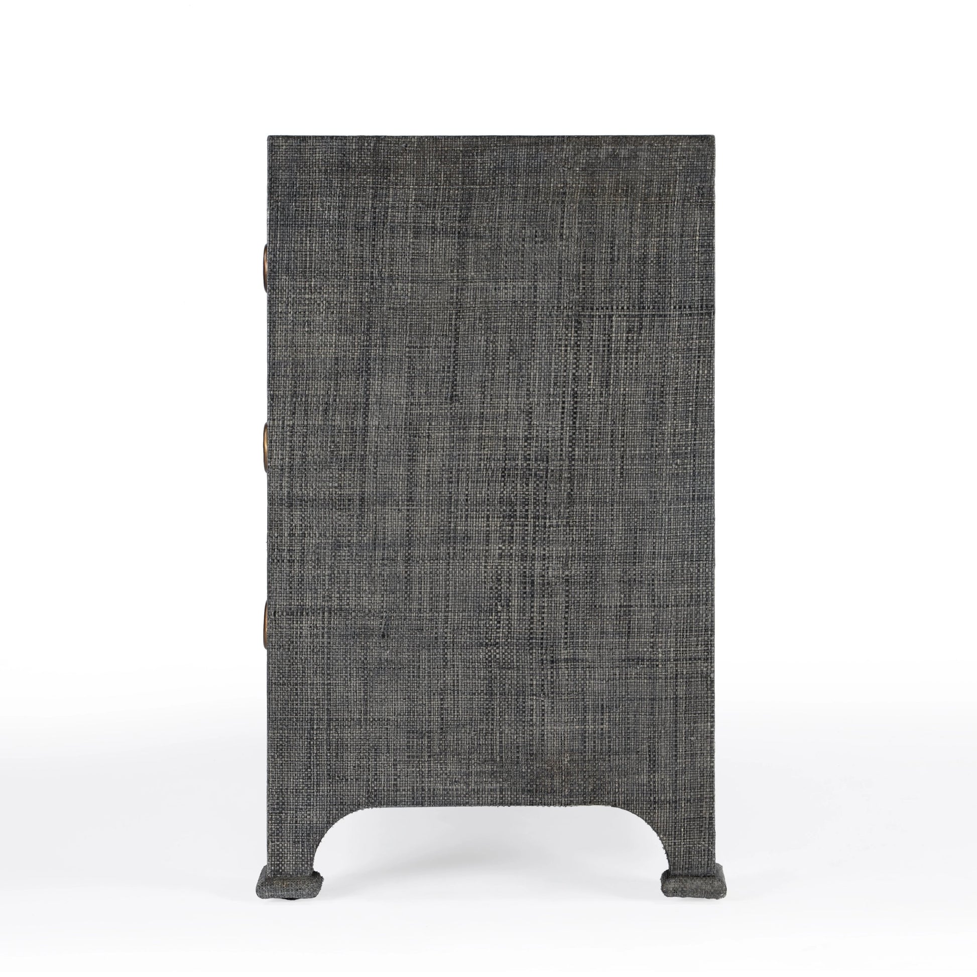 Chatham Raffia 6 Drawer Dresser by Butler Specialty Company in charcoal and charcoal raffia. Made from gmelina beechwood solids, mdf panel with maple veneer, raffia, aluminium in a modern style.