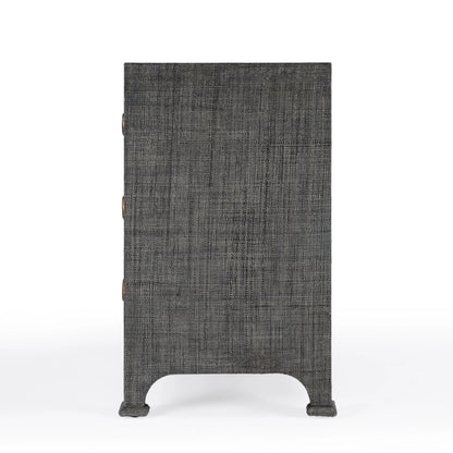 Chatham Raffia 6 Drawer Dresser by Butler Specialty Company in charcoal and charcoal raffia. Made from gmelina beechwood solids, mdf panel with maple veneer, raffia, aluminium in a modern style.