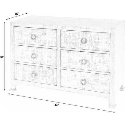 Chatham Raffia 6 Drawer Dresser by Butler Specialty Company in charcoal and charcoal raffia. Made from gmelina beechwood solids, mdf panel with maple veneer, raffia, aluminium in a modern style.