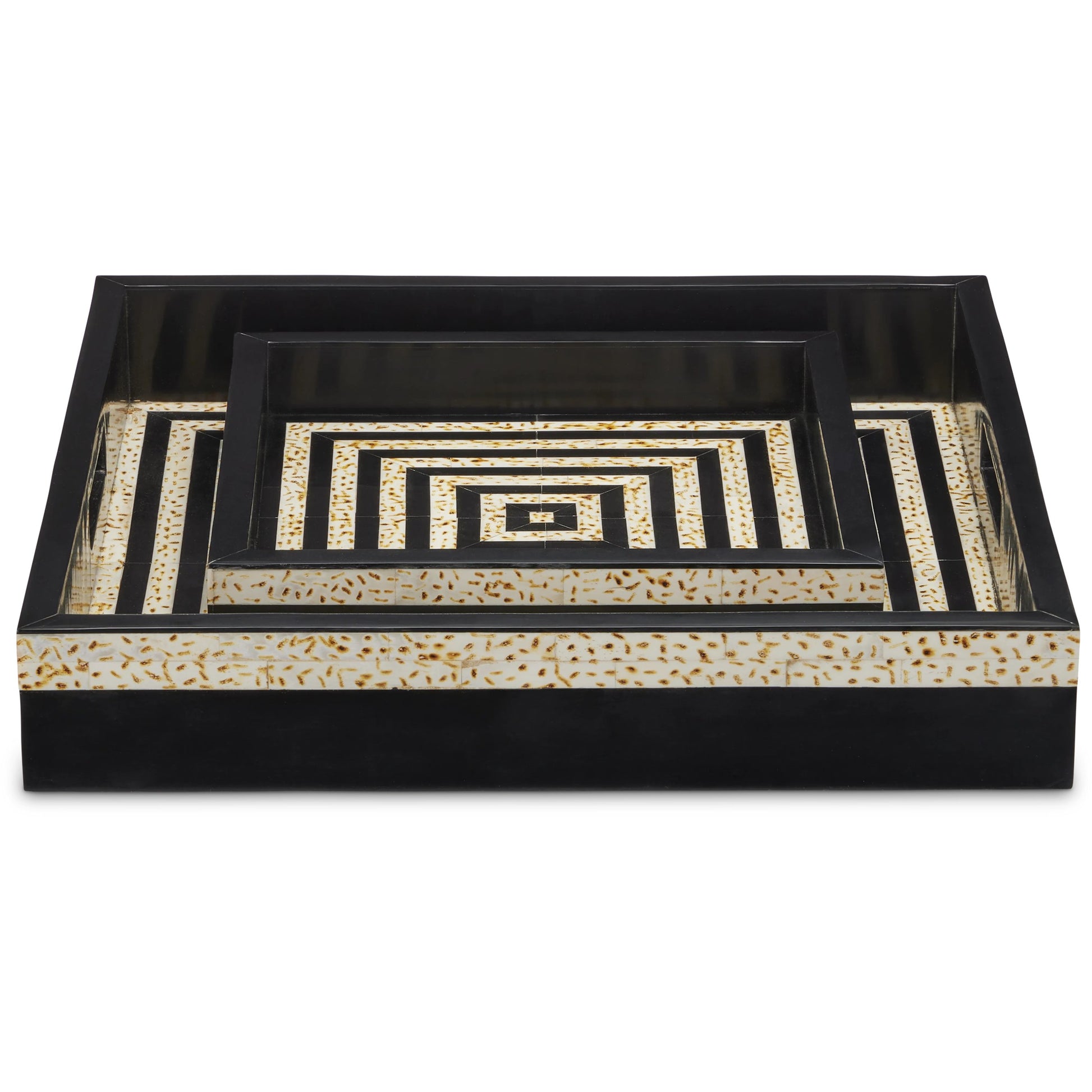 Taurus Tray Set by Currey and Company in black, white. Made from bone, composite, engineered hardwood in a modern style.