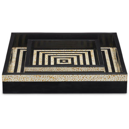 Taurus Tray Set by Currey and Company in black, white. Made from bone, composite, engineered hardwood in a modern style.