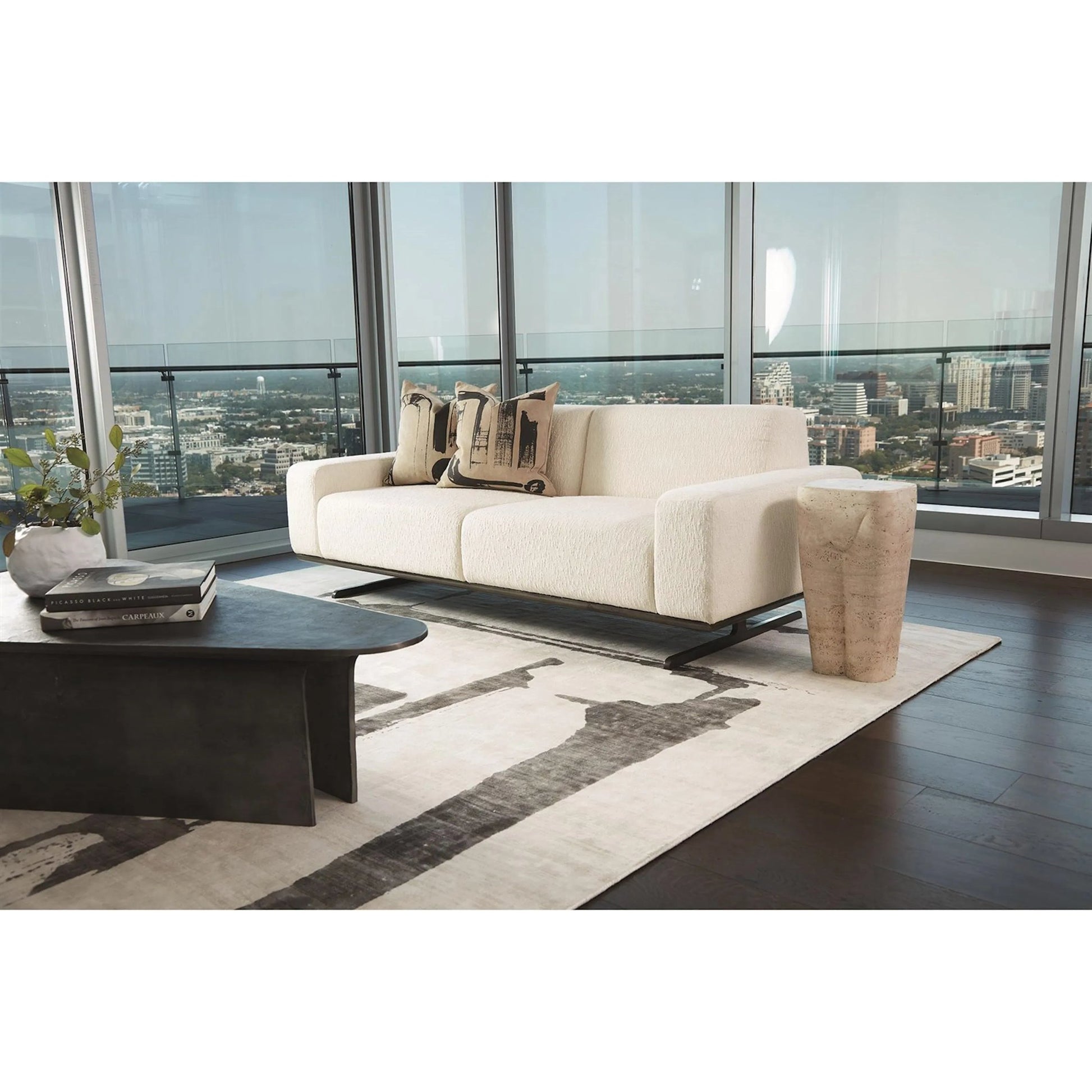 Edifice Rug by Global Views in cream, charcoal. Made from 80% viscose, 20% cotton (backing) in a unique style.