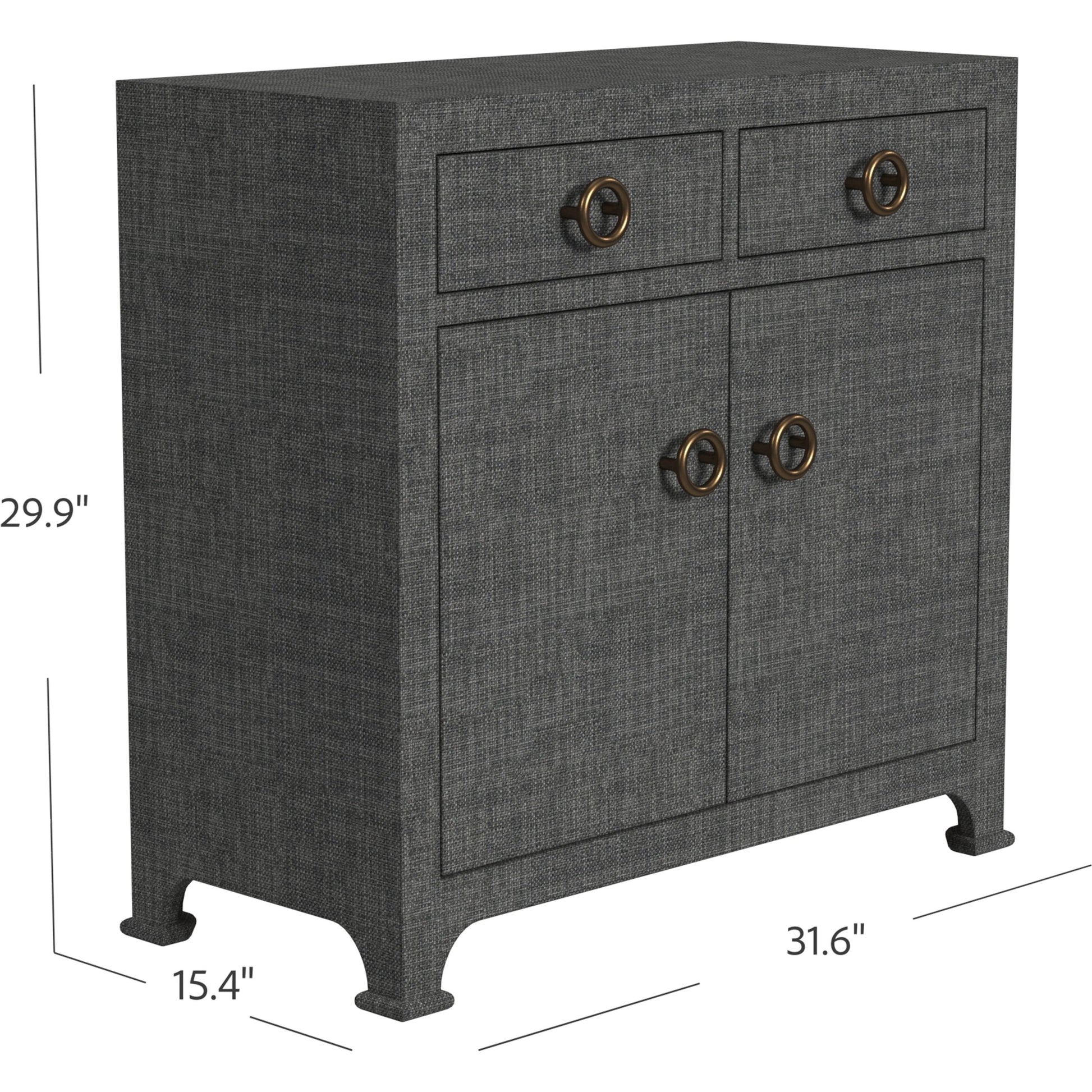 Chatham 2-Drawer Raffia Cabinet by Butler Specialty Company in charcoal and charcoal raffia. Made from gmelina beechwood solids, mdf panel with maple veneer, raffia, aluminium in a modern style.
