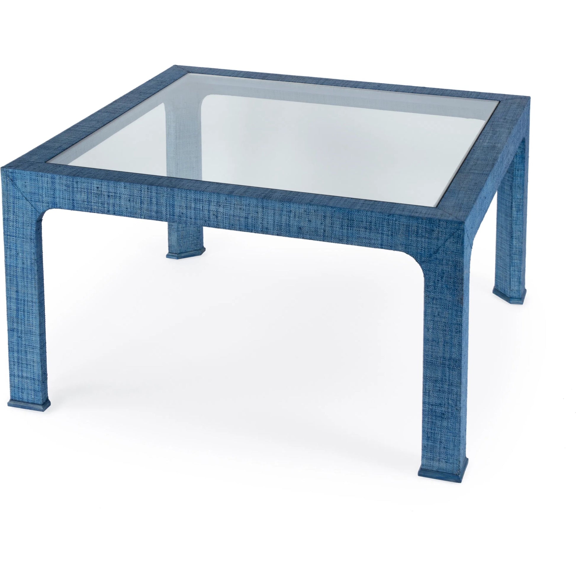 Chatham Raffia Coffee Table by Butler Specialty Company. Made from saguran raffia, glass, gmelina arborea wood in a unique style.