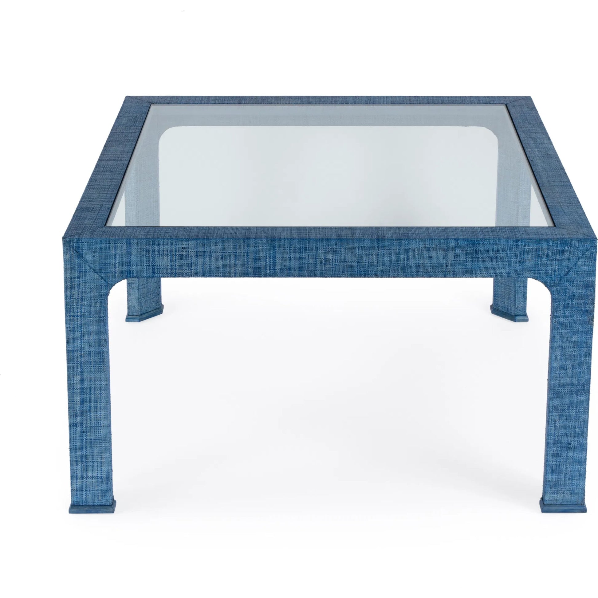 Chatham Raffia Coffee Table by Butler Specialty Company. Made from saguran raffia, glass, gmelina arborea wood in a unique style.