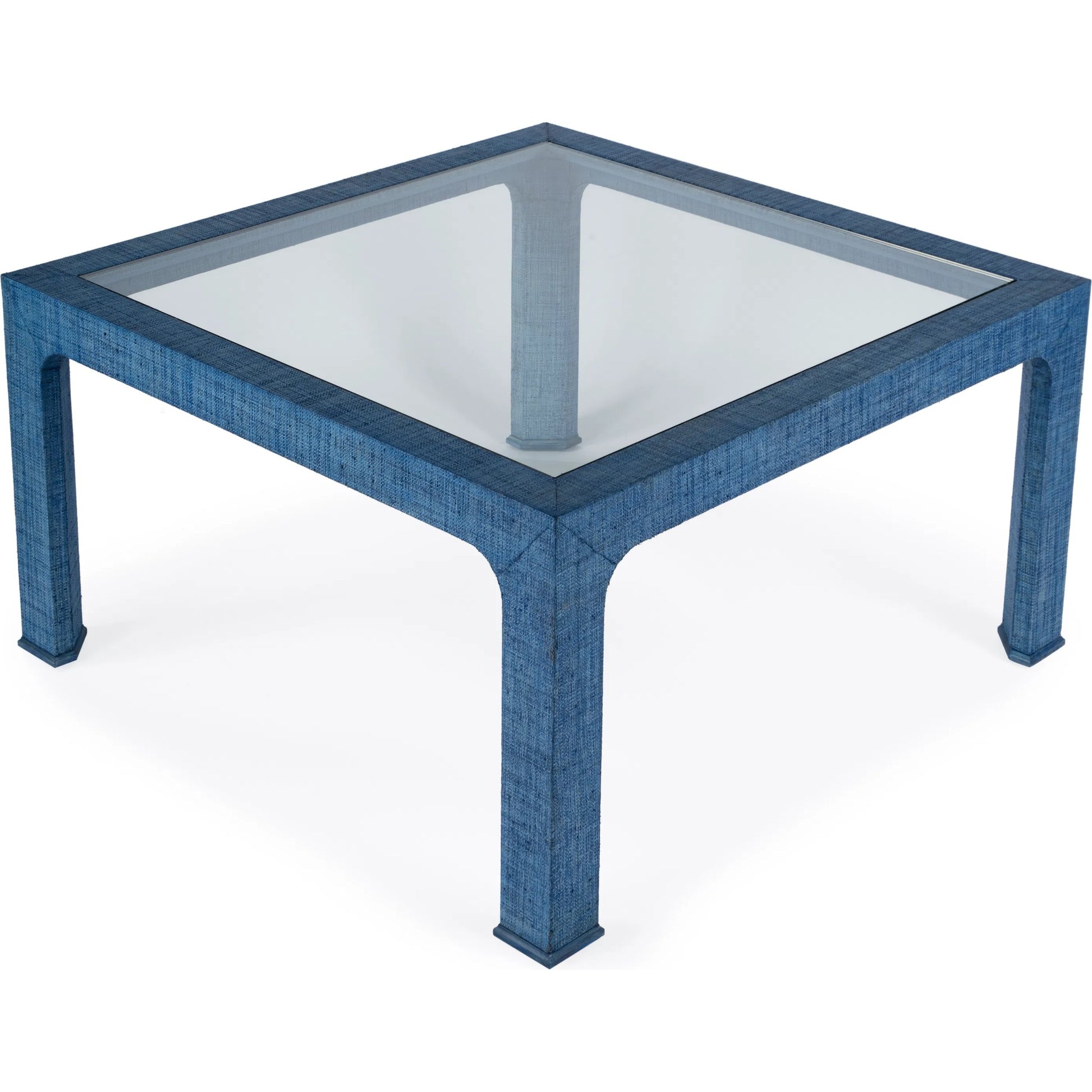 Chatham Raffia Coffee Table by Butler Specialty Company. Made from saguran raffia, glass, gmelina arborea wood in a unique style.