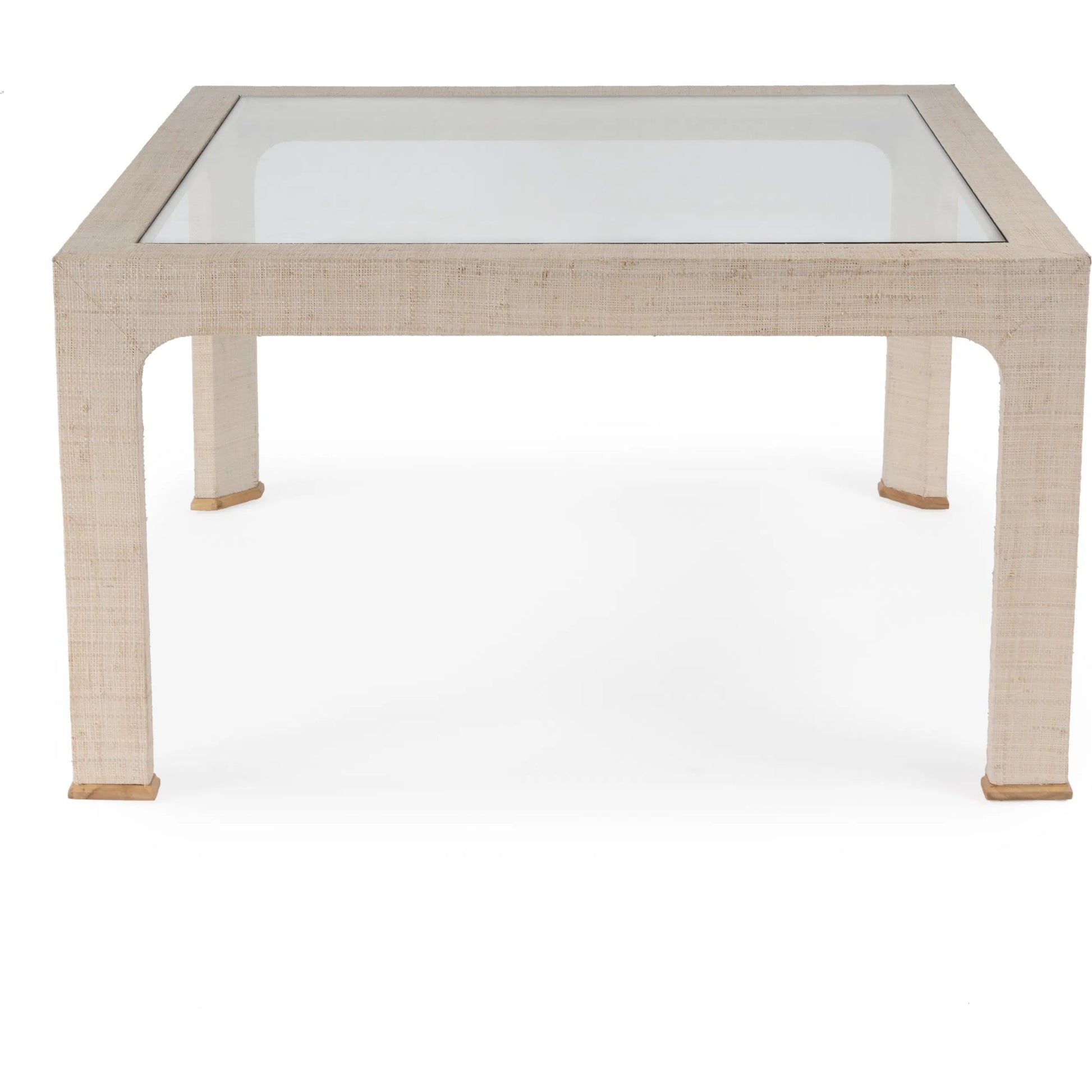 Chatham Raffia Coffee Table by Butler Specialty Company. Made from saguran raffia, glass, gmelina arborea wood in a unique style.