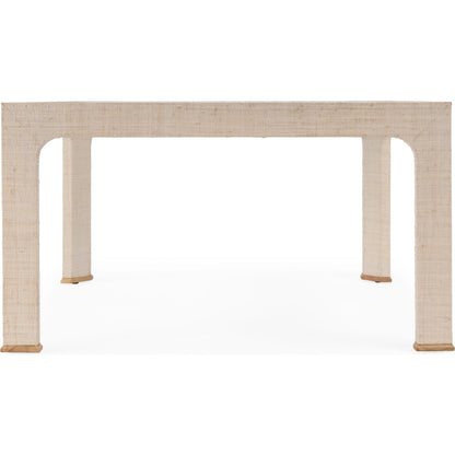 Chatham Raffia Coffee Table by Butler Specialty Company. Made from saguran raffia, glass, gmelina arborea wood in a unique style.