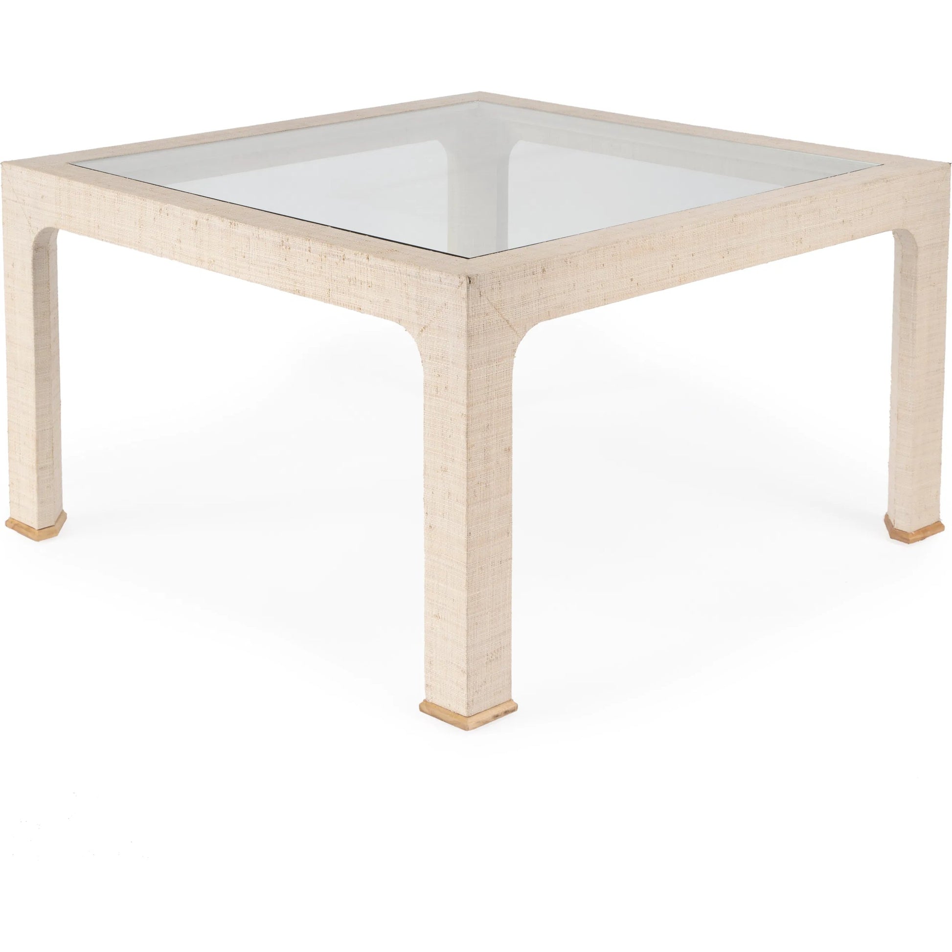 Chatham Raffia Coffee Table by Butler Specialty Company. Made from saguran raffia, glass, gmelina arborea wood in a unique style.