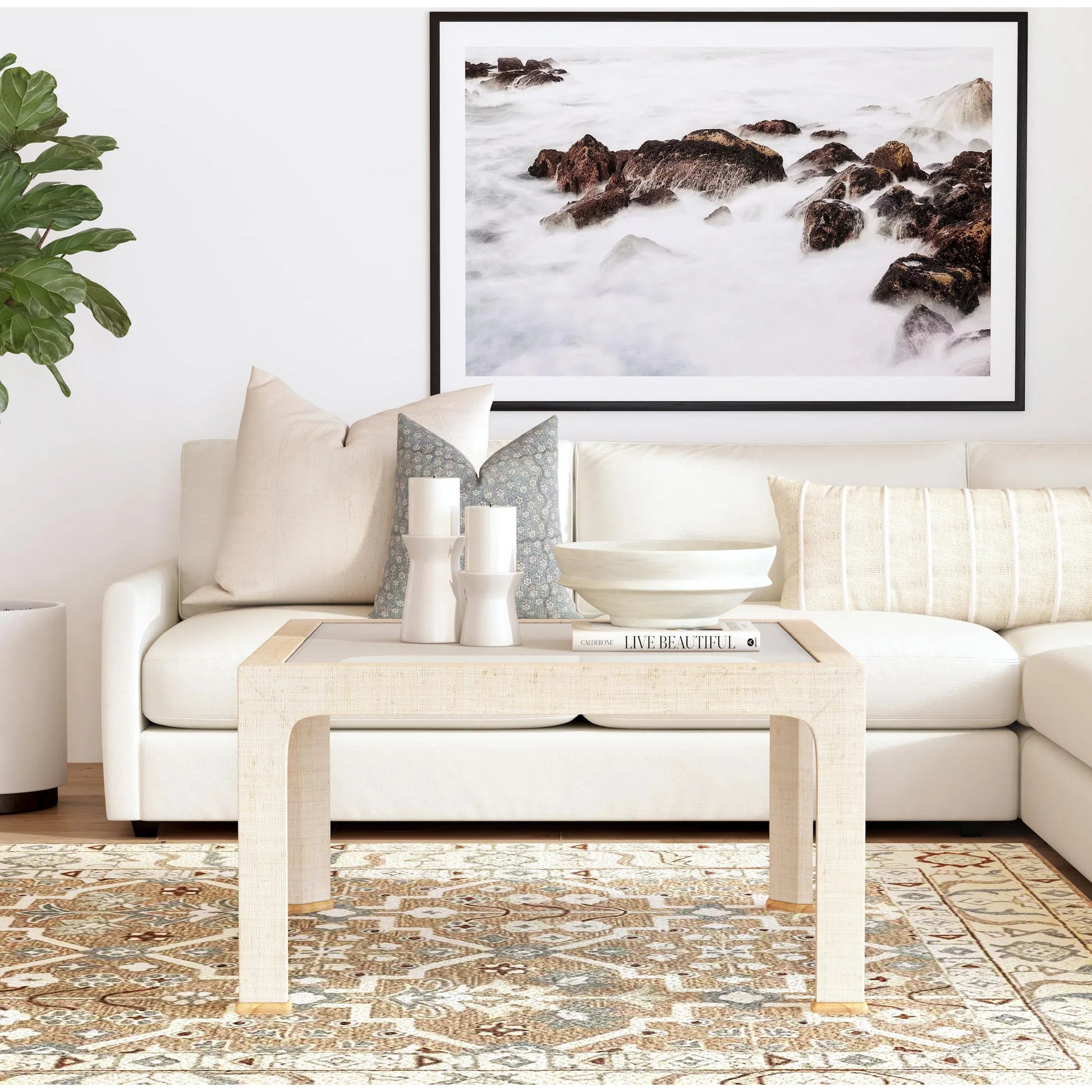 Chatham Raffia Coffee Table by Butler Specialty Company. Made from saguran raffia, glass, gmelina arborea wood in a unique style.