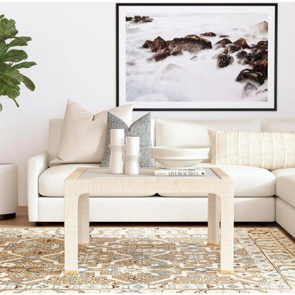 Chatham Raffia Coffee Table by Butler Specialty Company. Made from saguran raffia, glass, gmelina arborea wood in a unique style.