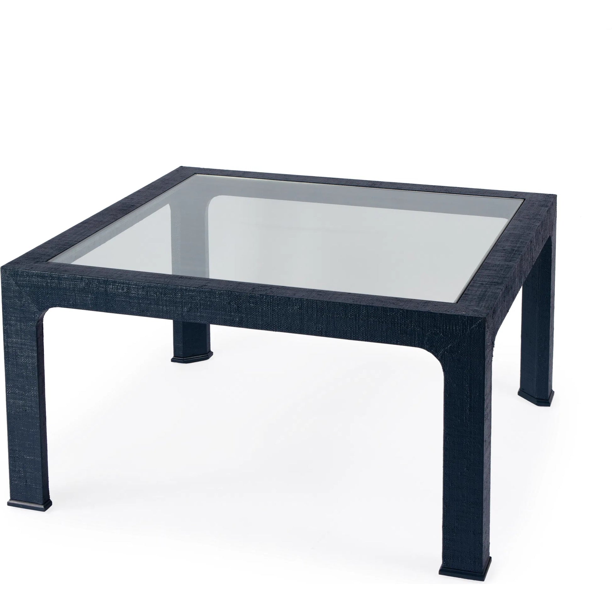 Chatham Raffia Coffee Table by Butler Specialty Company. Made from saguran raffia, glass, gmelina arborea wood in a unique style.