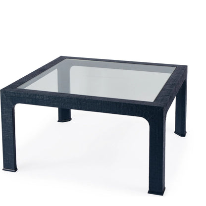Chatham Raffia Coffee Table by Butler Specialty Company. Made from saguran raffia, glass, gmelina arborea wood in a unique style.