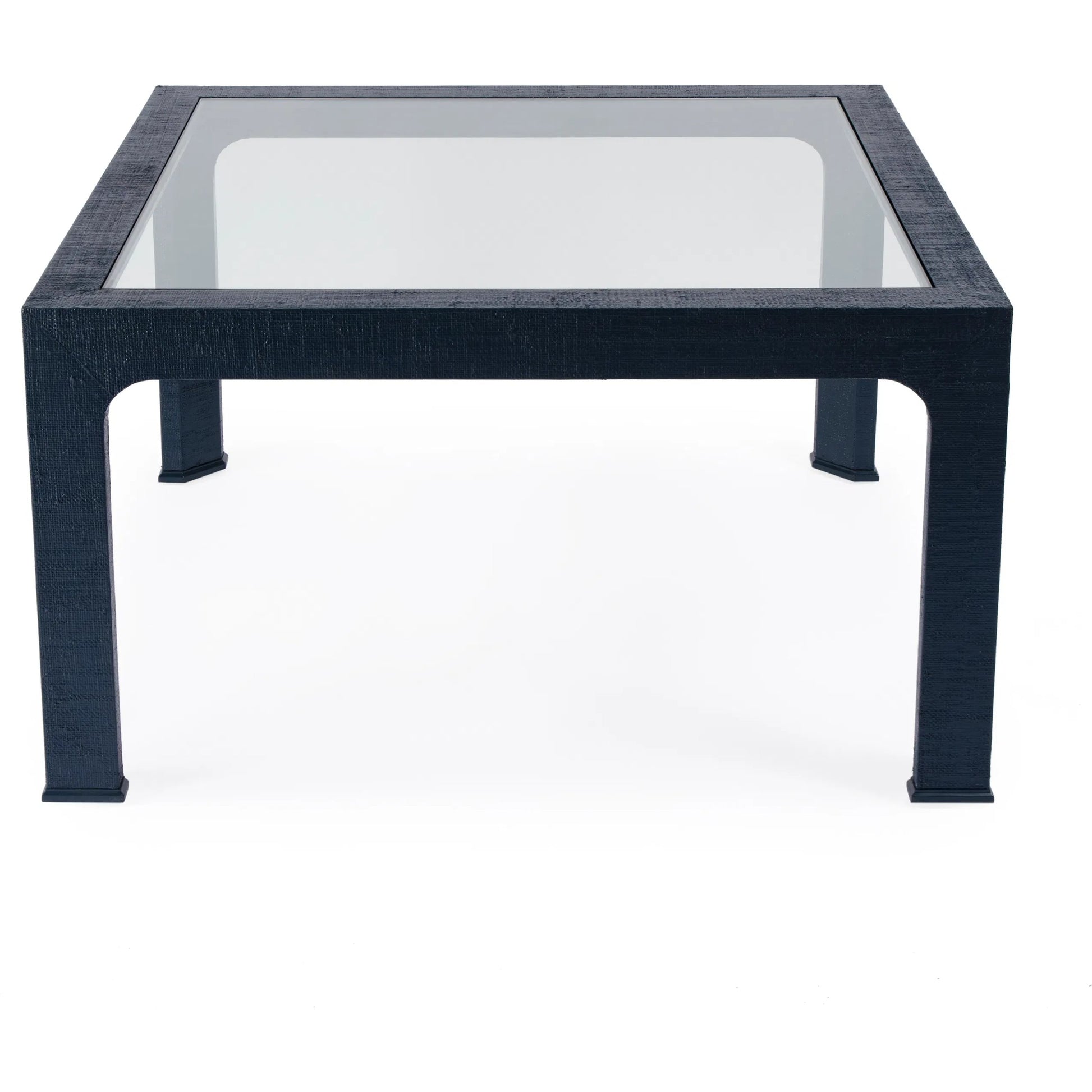 Chatham Raffia Coffee Table by Butler Specialty Company. Made from saguran raffia, glass, gmelina arborea wood in a unique style.