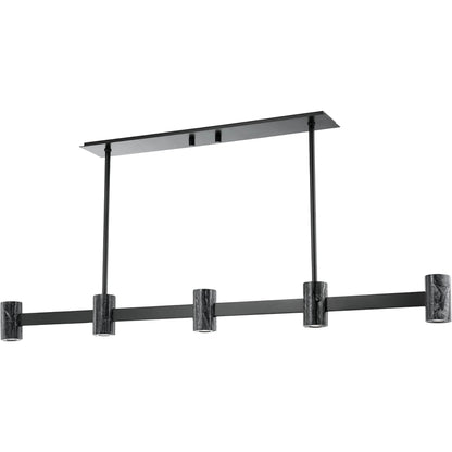 Predock Linear Chandelier by Hudson Valley in black brass. Made from steel in a modern style.