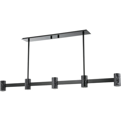 Predock Linear Chandelier by Hudson Valley in black brass. Made from steel in a modern style.