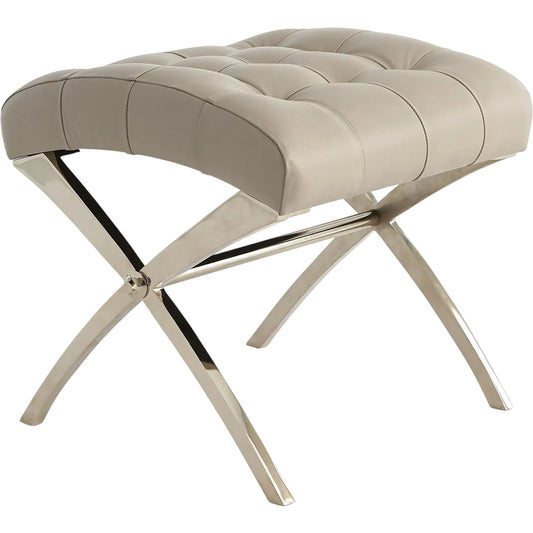 Scarlet Stool by Global Views in nickel with gray leather. Made from aluminum, leather in a transitional style.