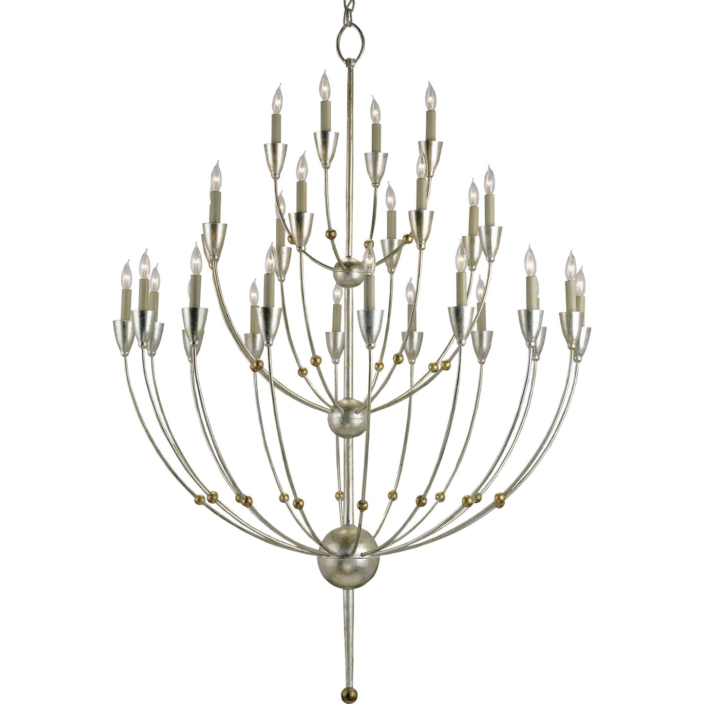 000 S-223745 | Additional Silo | Paradox Chandelier by Currey and Company in silver granello, gold leaf. Made from wrought iron in a modern style.