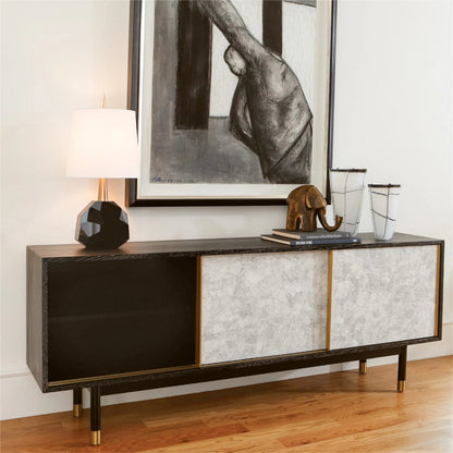 Ostara Media Cabinet by Global Views in acacia, oak. Made from beech, mdf, brass sabots, egg shell in a modern style.