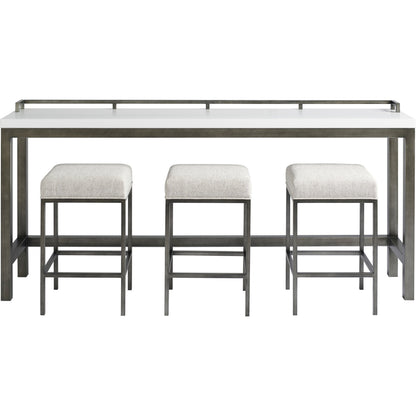 Curated Essence Console Table with Stools by Universal Furniture in brushed stainless steel and meringue. Made from 61% olefin, 37% cotton, 2% polyester in a modern style.