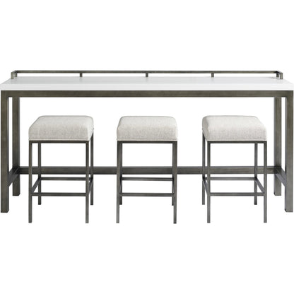 Curated Essence Console Table with Stools by Universal Furniture in brushed stainless steel and meringue. Made from 61% olefin, 37% cotton, 2% polyester in a modern style.