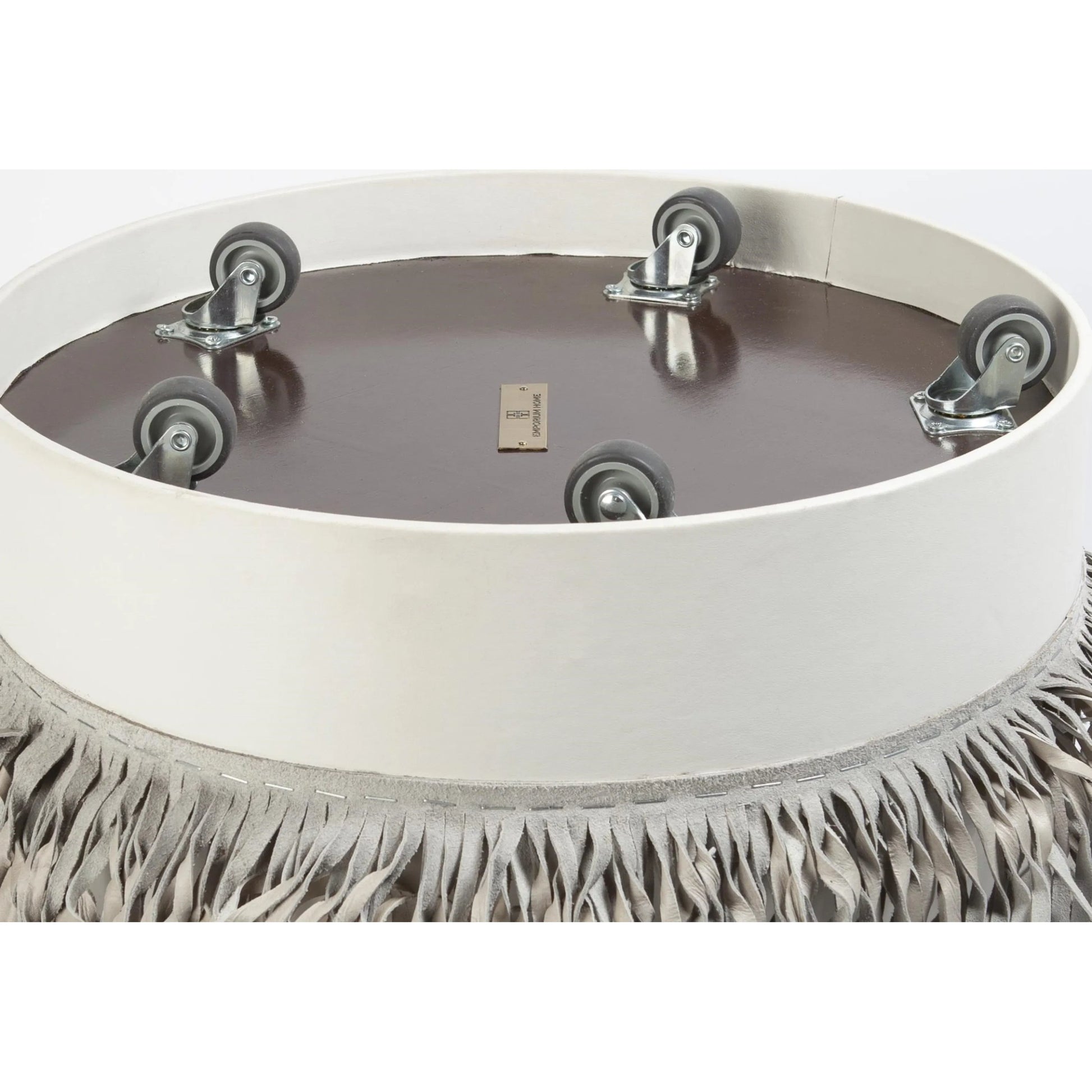 Fringe Ottoman by Global Views. Made from mdf, leather, pvc in a unique style.