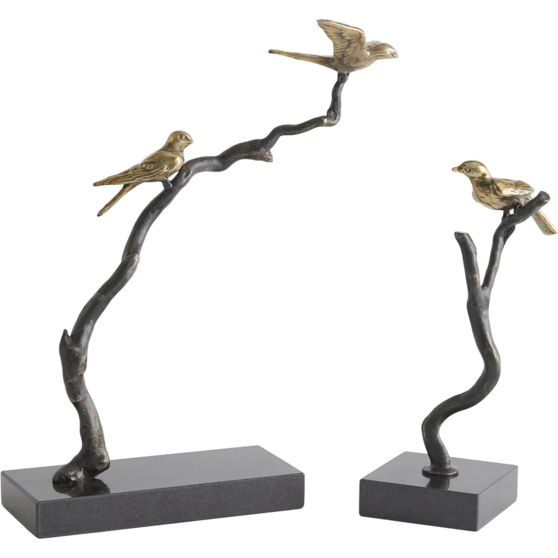 Perched Sparrows by Global Views in bronze, brass. Made from cast iron, marble in a modern style.